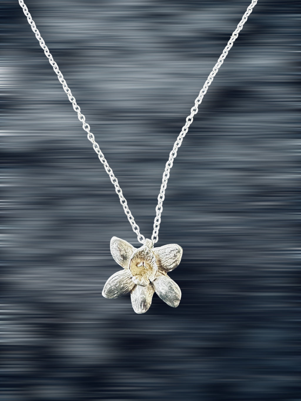 Artisan Hancrafted sustainable Bespoke Fine Silver Orchard pendant with silver plated chain handmade gift idea for valentines day, birthday anniversary, graduation