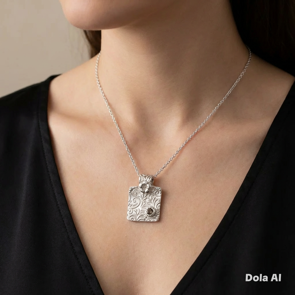 Artisan Handcrafted Unique Fine Silver Textured Pendant with Pink Cubic Zirconia Valentines Day, Birthday, Anniversary, Mothers Day gift idea