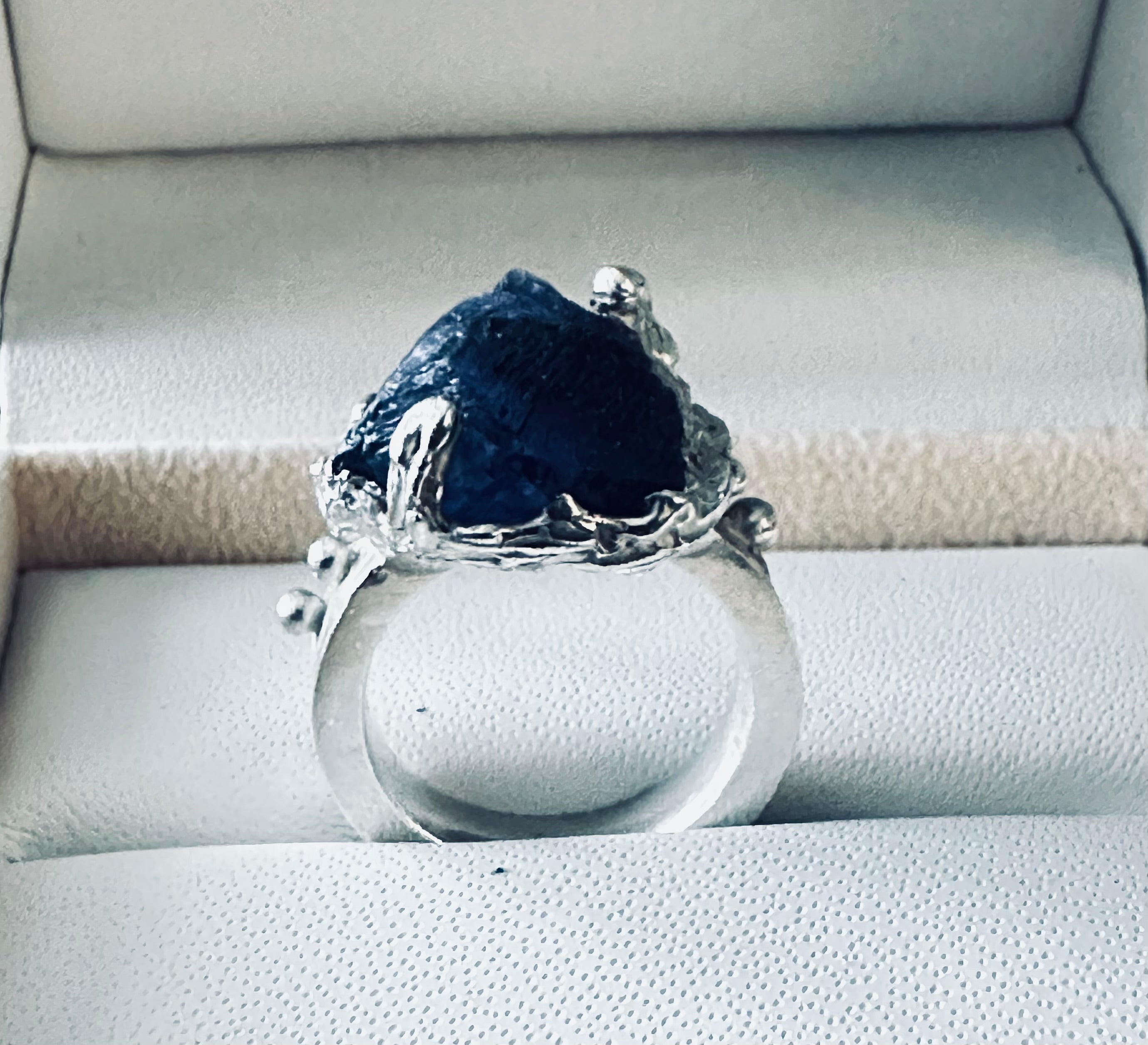 Artisan Hancrafted sustainable Bespoke recycled Sterling Silver Raw Blue Tanzanite Natural Gemstone unique Ring Valentine’s Day gift Anniversary Birthday Mother’s Day gift idea