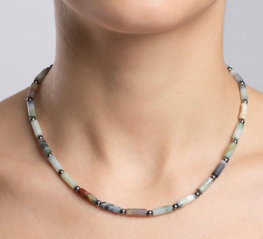 Artisan Handcrafted unique limited edition Andean Opal Tube Bead Sterling Silver Necklace Valentine's Day, Birthday, Anniversay, Mothers Day, Special Occasion gift idea