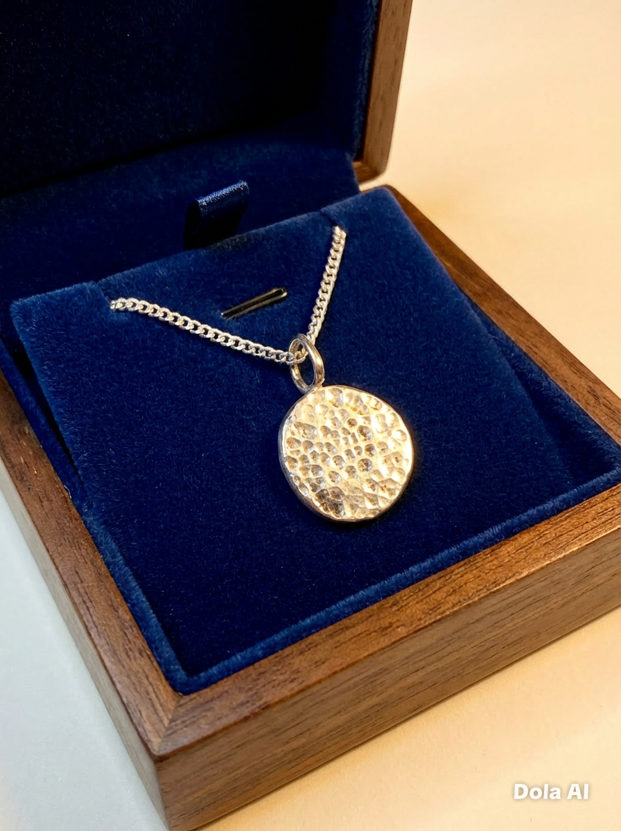 Artisan Handmade Sterling Silver textured disc pendant with Silver plated chain Valentines Day gift, Birthday Gift, Anniversay Gift, Mothers day gift idea