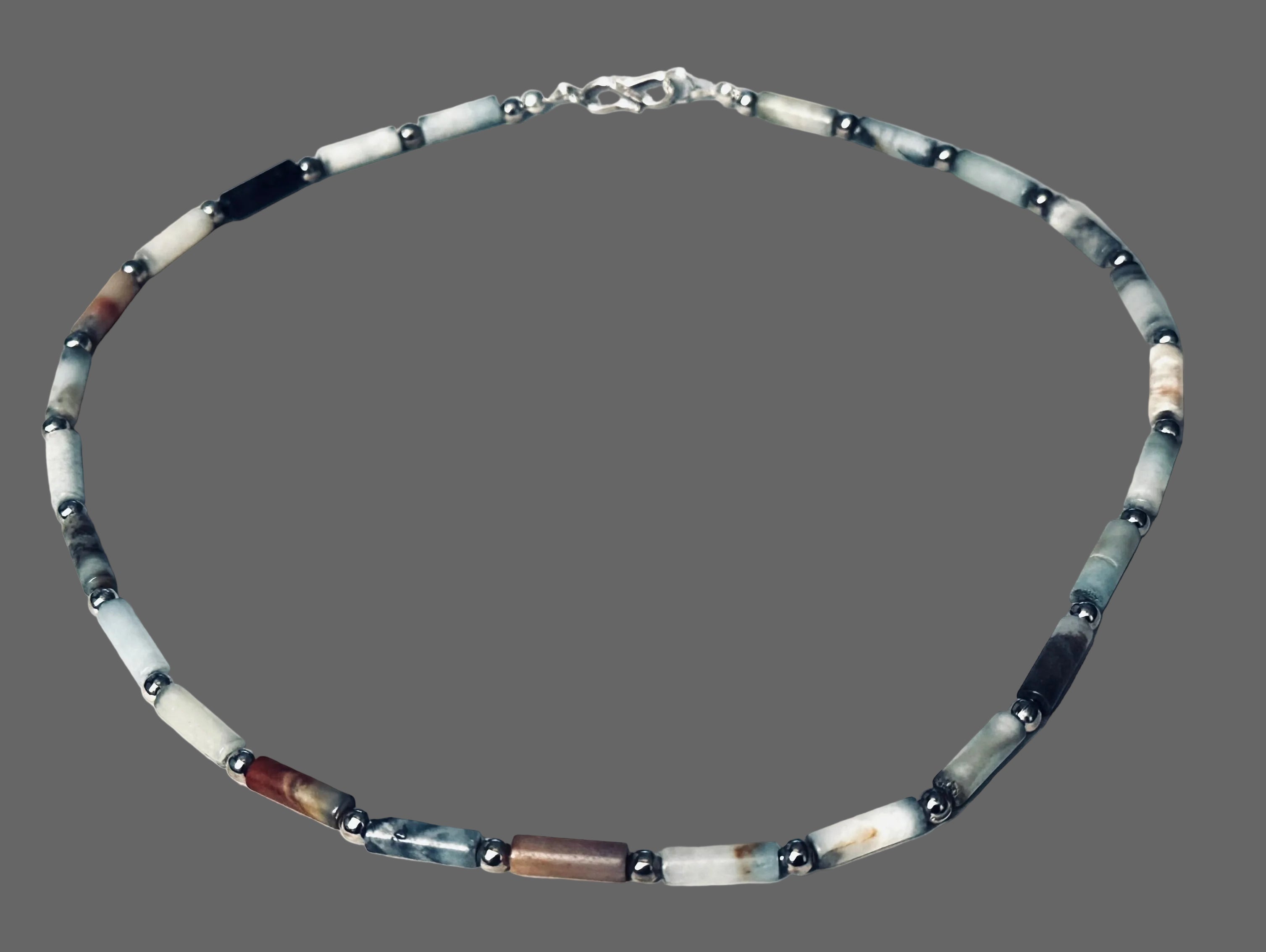 Artisan Handcrafted unique limited edition Andean Opal Tube Bead Sterling Silver Necklace Valentine's Day, Birthday, Anniversay, Mothers Day, Special Occasion gift idea