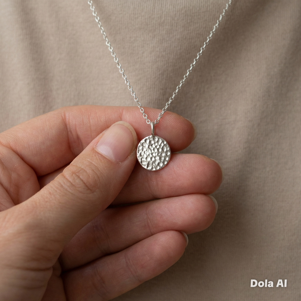 Artisan Handmade Sterling Silver textured disc pendant with Silver plated chain Valentines Day gift, Birthday Gift, Anniversay Gift, Mothers day gift idea