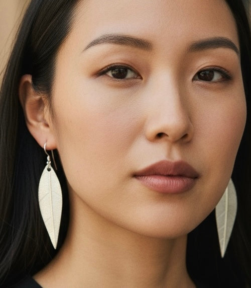 Artisan Hancrafted sustainable Bespoke recycled Fine Silver natural leaf textured handmade earrings, gift idea for Valentines, Christmas, birthday, anniversary only one available