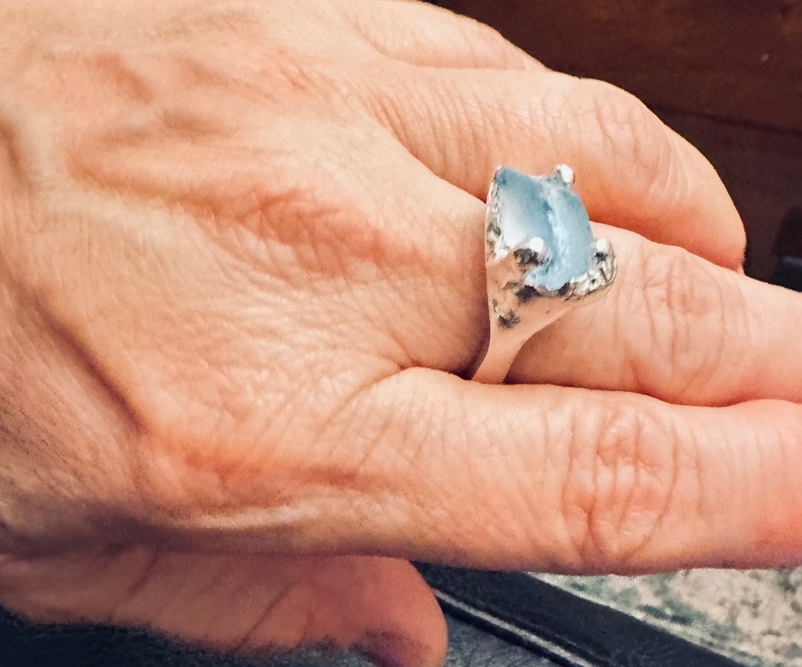 Artisan Hancrafted sustainable Bespoke Recycled Sterling Silver Raw Sky Blue Topaz natural gemstone Ring Valentines Day  Birthday Anniversary Graduation, Mothers Day Gift