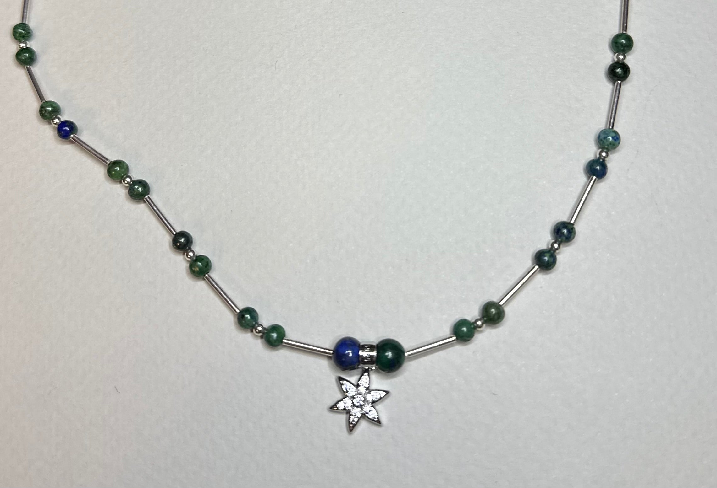 Artisan Handcrafted Limited Edition Chrysocolla Natural GemstoneSterlingl Silver Necklace With Silver Star Pendant Valentine's Day, Birthday, Anniversary, Mother's Day Special Occasion gift idea