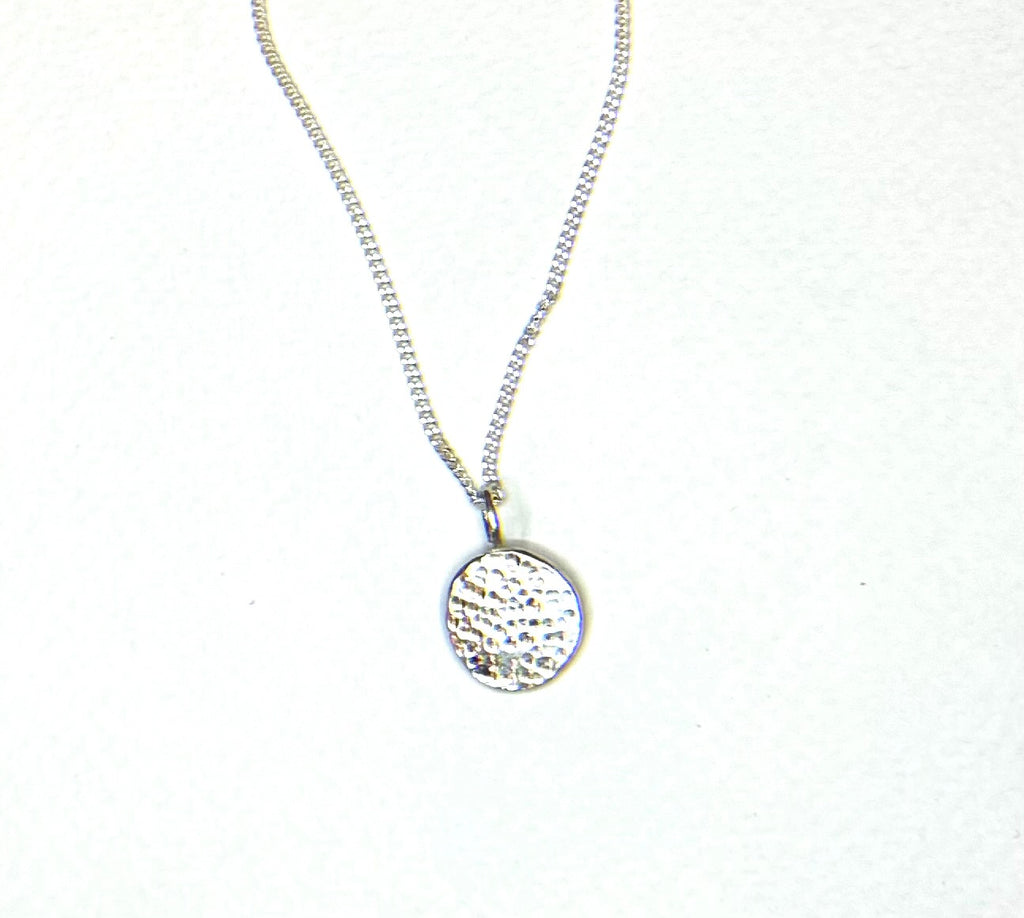 Artisan Handmade Sterling Silver textured disc pendant with Silver plated chain Valentines Day gift, Birthday Gift, Anniversay Gift, Mothers day gift idea