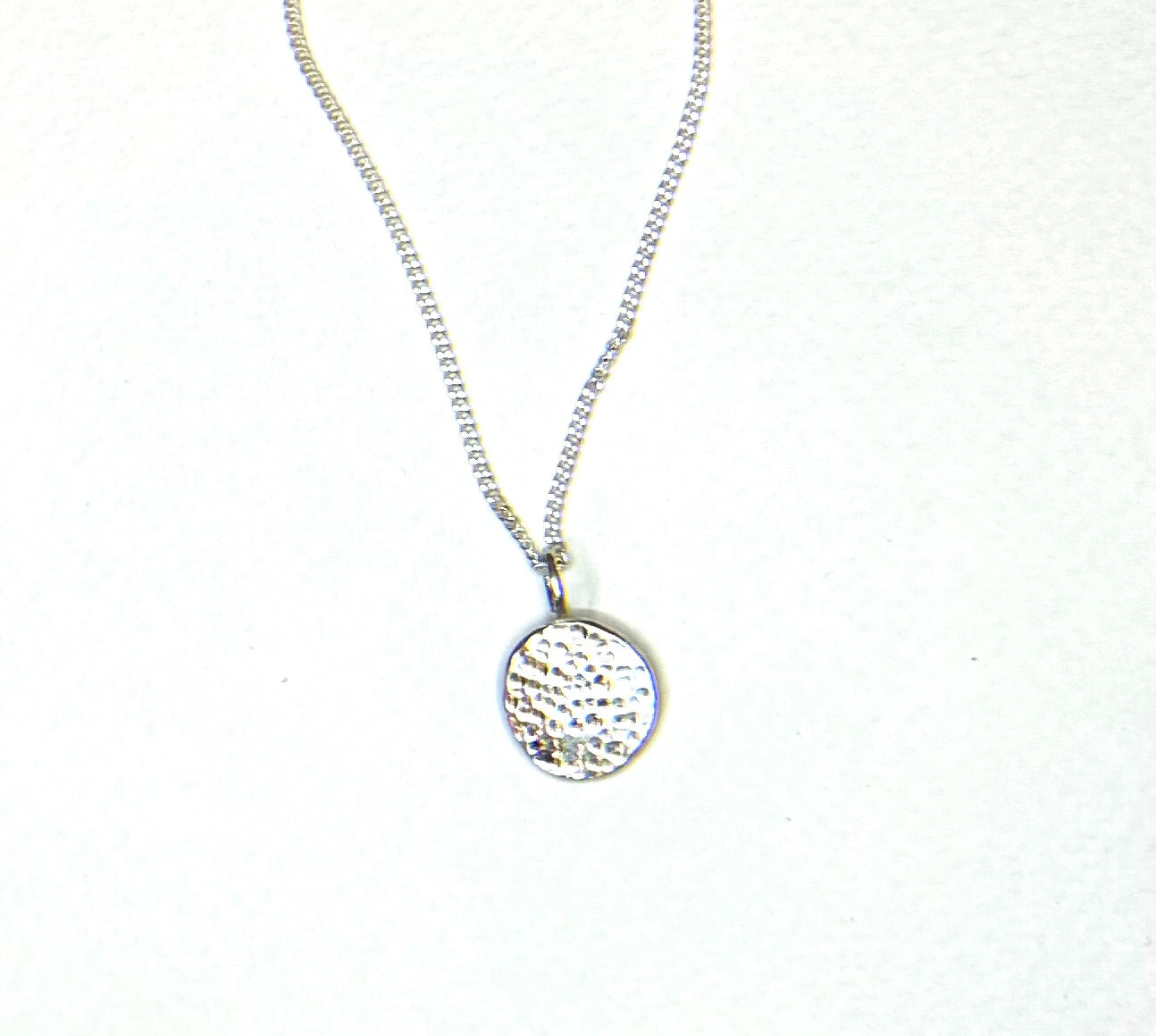 Artisan Handmade Sterling Silver textured disc pendant with Silver plated chain Valentines Day gift, Birthday Gift, Anniversay Gift, Mothers day gift idea