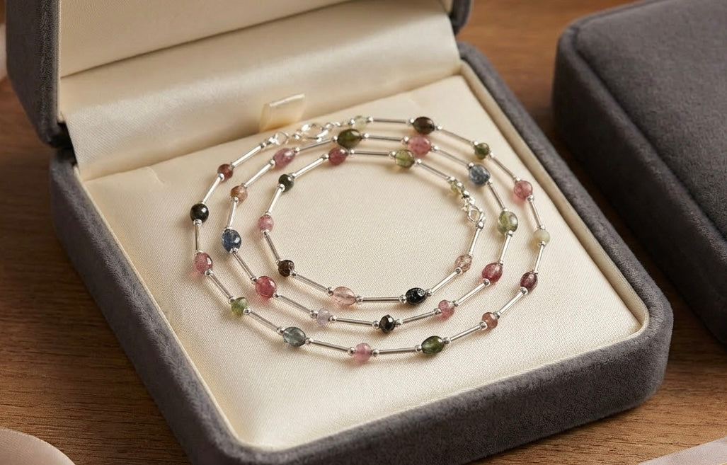 Artisan Handcrafted Limited Edition Multi Colour Tourmaline Gemstone Sterling Silver  Necklace Valentine's Day, Birthday, Anniversary, Mother's Day Special Occasion gift idea