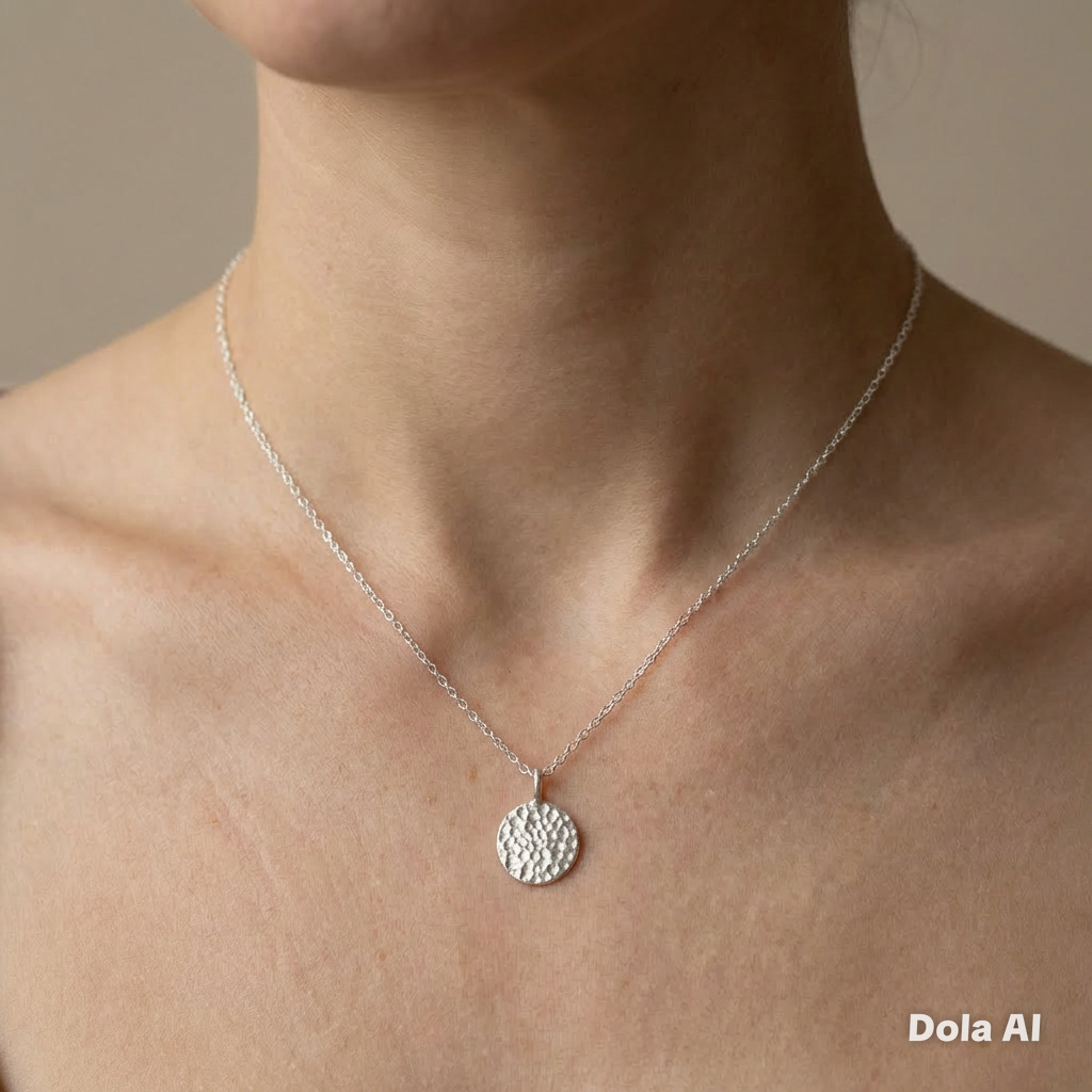 Artisan Handmade Sterling Silver textured disc pendant with Silver plated chain Valentines Day gift, Birthday Gift, Anniversay Gift, Mothers day gift idea