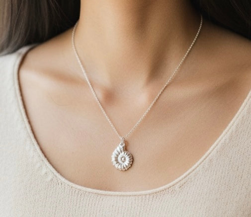 Artisan Hancrafted sustainable Bespoke recycled Sterling Silver Spiral Nautilus Pendant Valentine’s Day gift, birthday present, anniversary, mother’s gift ideas