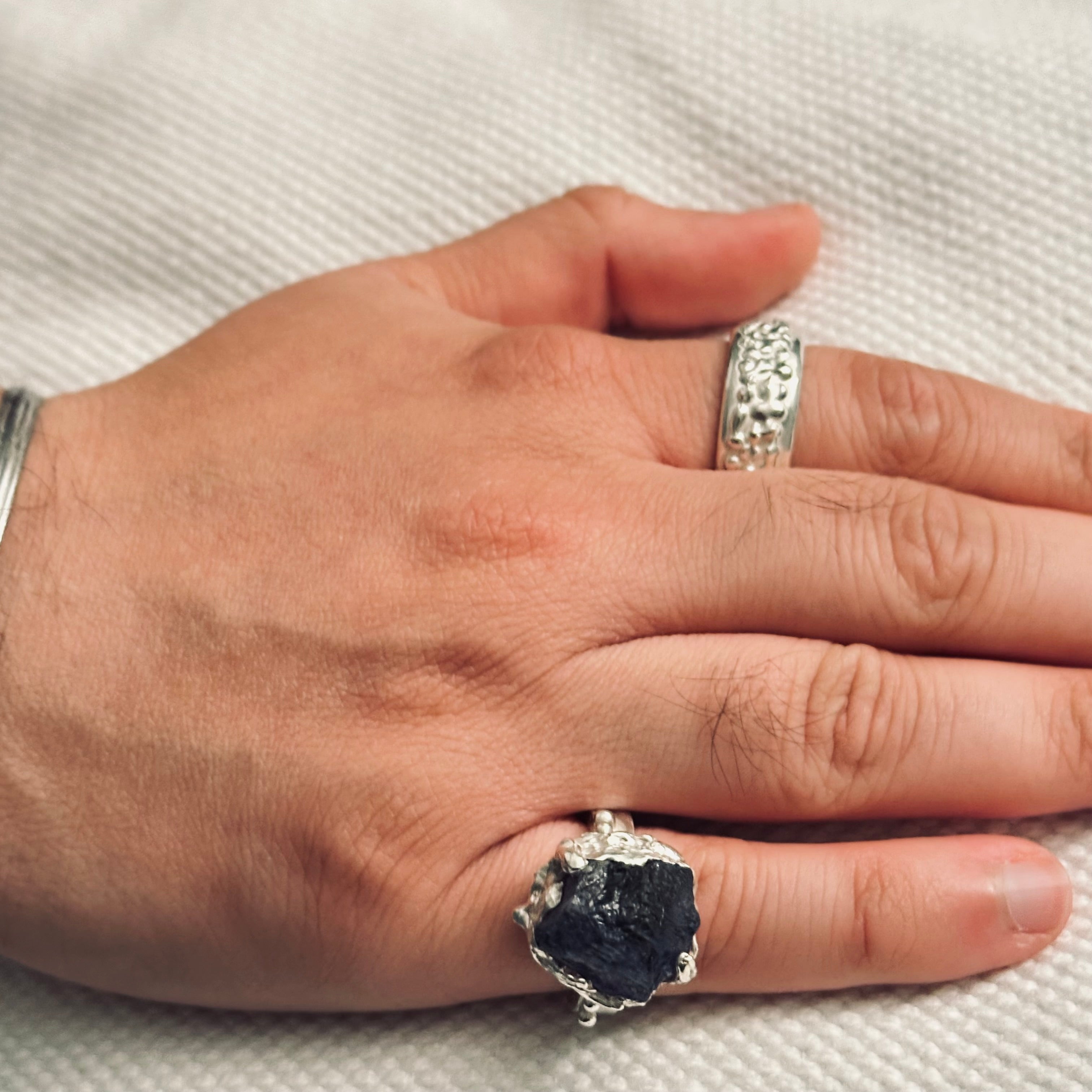 Artisan Hancrafted sustainable Bespoke recycled Sterling Silver Raw Blue Tanzanite Natural Gemstone unique Ring Valentine’s Day gift Anniversary Birthday Mother’s Day gift idea