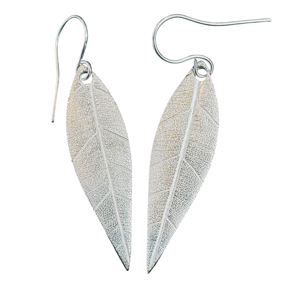 Artisan Hancrafted sustainable Bespoke recycled Fine Silver natural leaf textured handmade earrings, gift idea for Valentines, Christmas, birthday, anniversary only one available