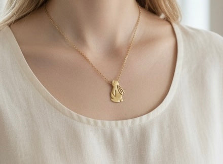 Artisan Hancrafted sustainable Bespoke Bronze Bunny shaped Pendant with gold plated Chain, handmade item gift idea for Valentines, Birthday Mother’s Dayand Anniversary