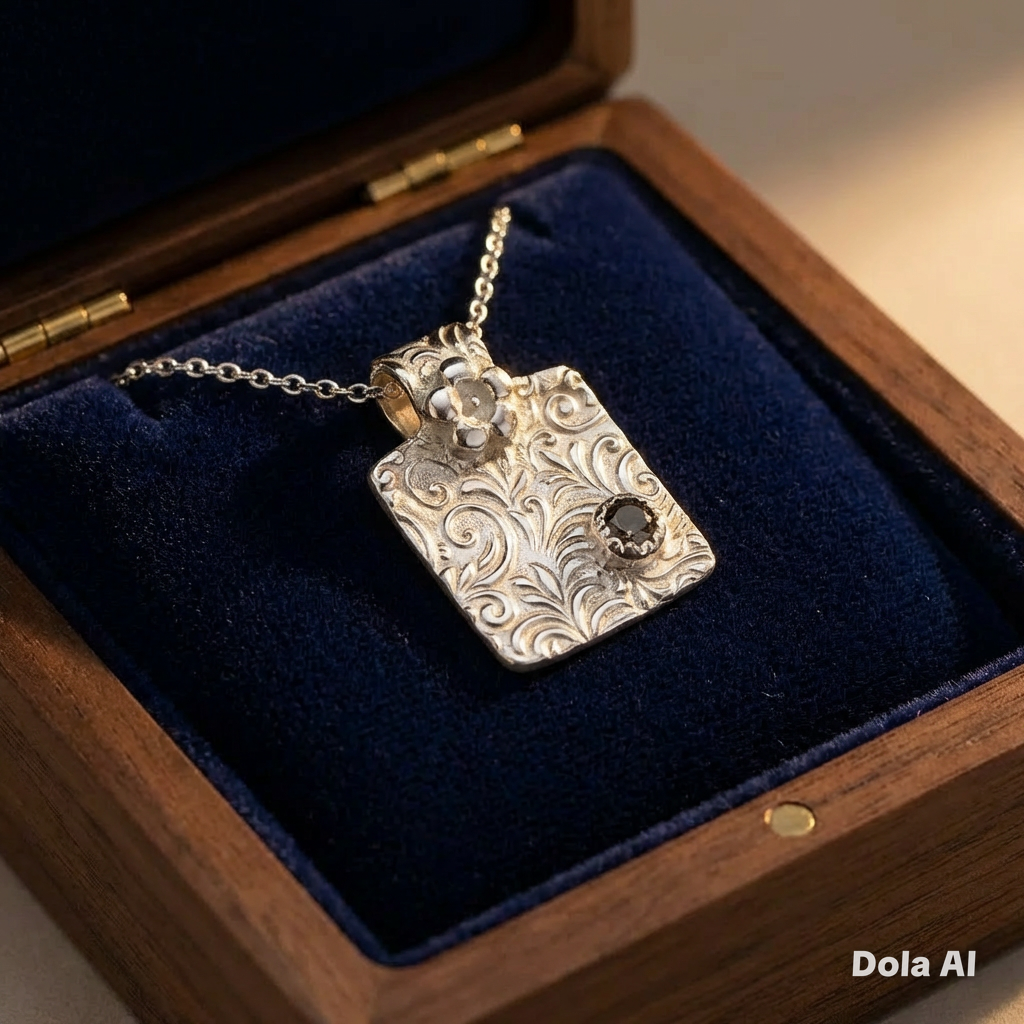 Artisan Handcrafted Unique Fine Silver Textured Pendant with Pink Cubic Zirconia Valentines Day, Birthday, Anniversary, Mothers Day gift idea