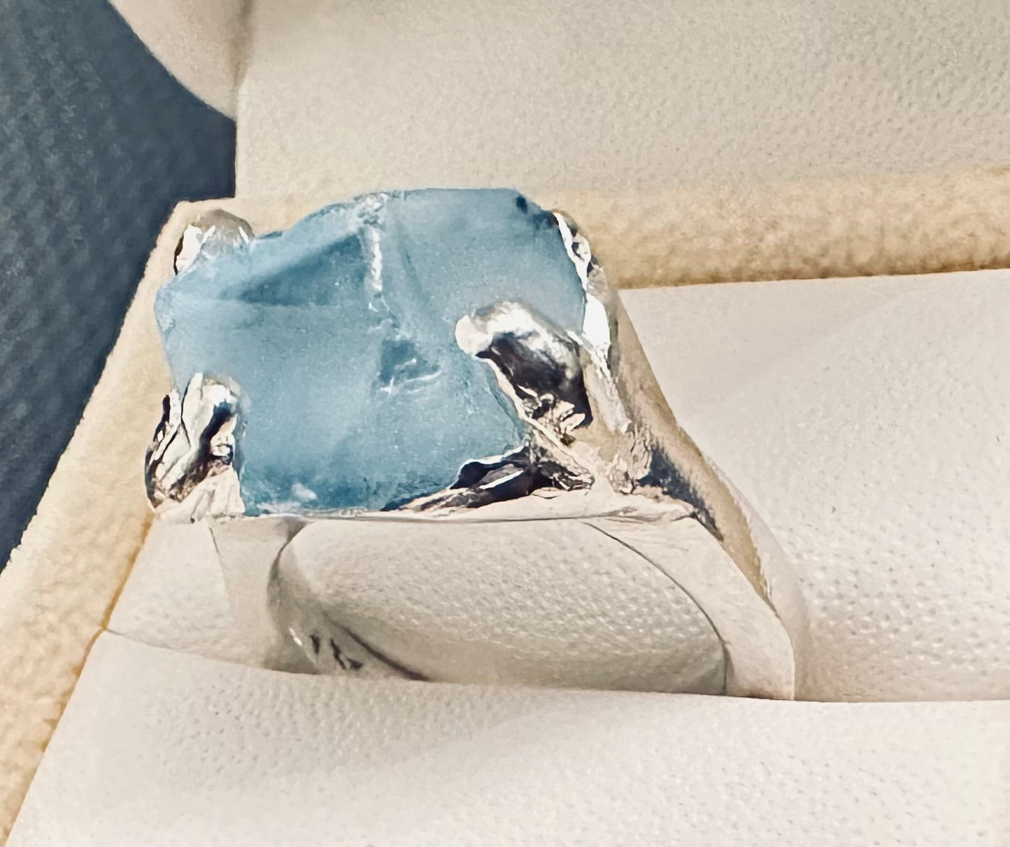 Artisan Hancrafted sustainable Bespoke Recycled Sterling Silver Raw Sky Blue Topaz natural gemstone Ring Valentines Day  Birthday Anniversary Graduation, Mothers Day Gift