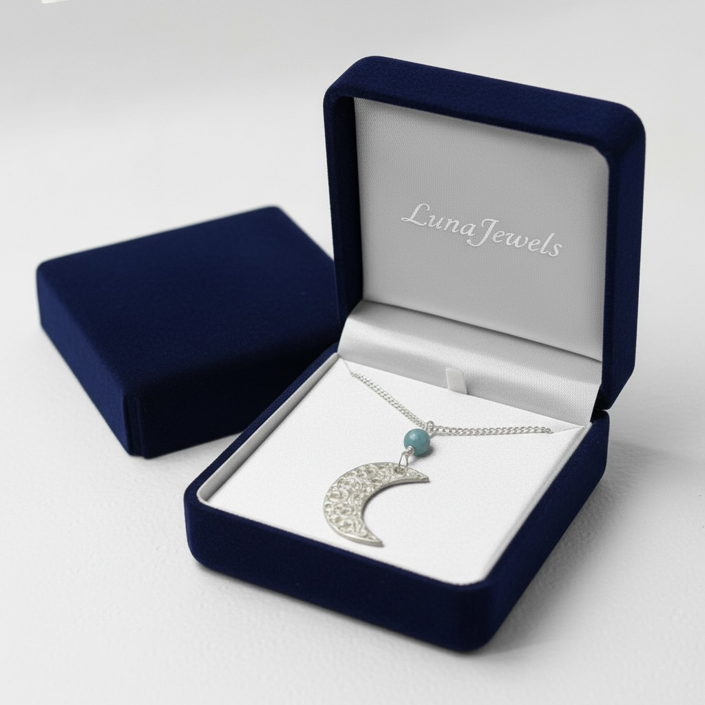 Artisan Handcrafted Sterling silver half-moon pendant with small Amazonite bead suspended on silver plated chain Valentiens Day gift, Birthday Gift, Mothers day gift, Anniversary gift idea