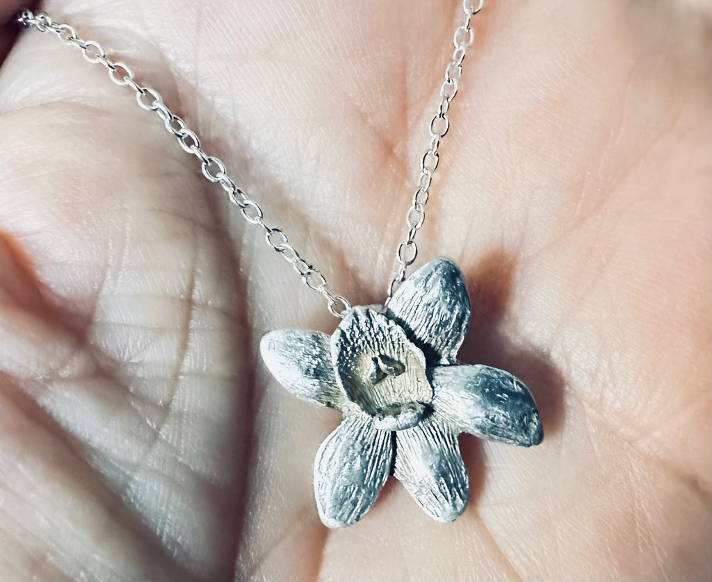 Artisan Hancrafted sustainable Bespoke Fine Silver Orchard pendant with silver plated chain handmade gift idea for valentines day, birthday anniversary, graduation