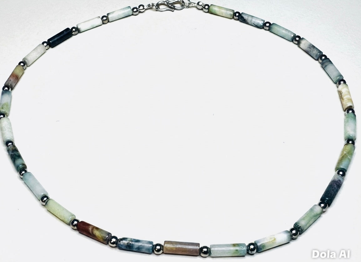 Artisan Handcrafted unique limited edition Andean Opal Tube Bead Sterling Silver Necklace Valentine's Day, Birthday, Anniversay, Mothers Day, Special Occasion gift idea