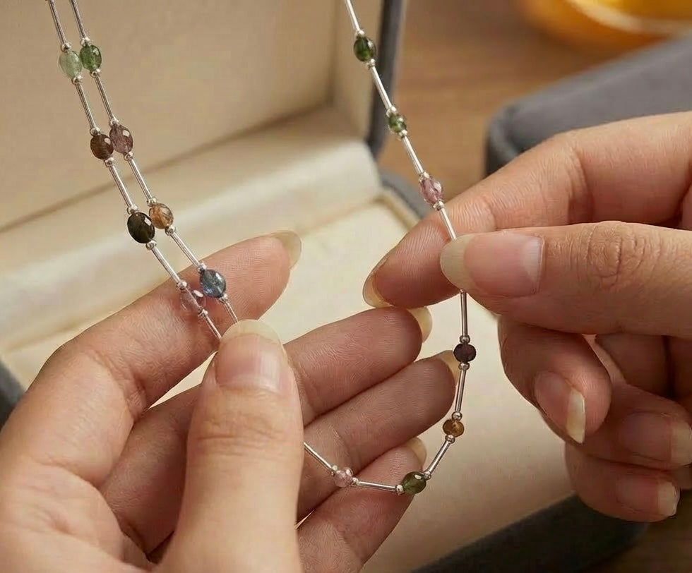 Artisan Handcrafted Limited Edition Multi Colour Tourmaline Gemstone Sterling Silver  Necklace Valentine's Day, Birthday, Anniversary, Mother's Day Special Occasion gift idea