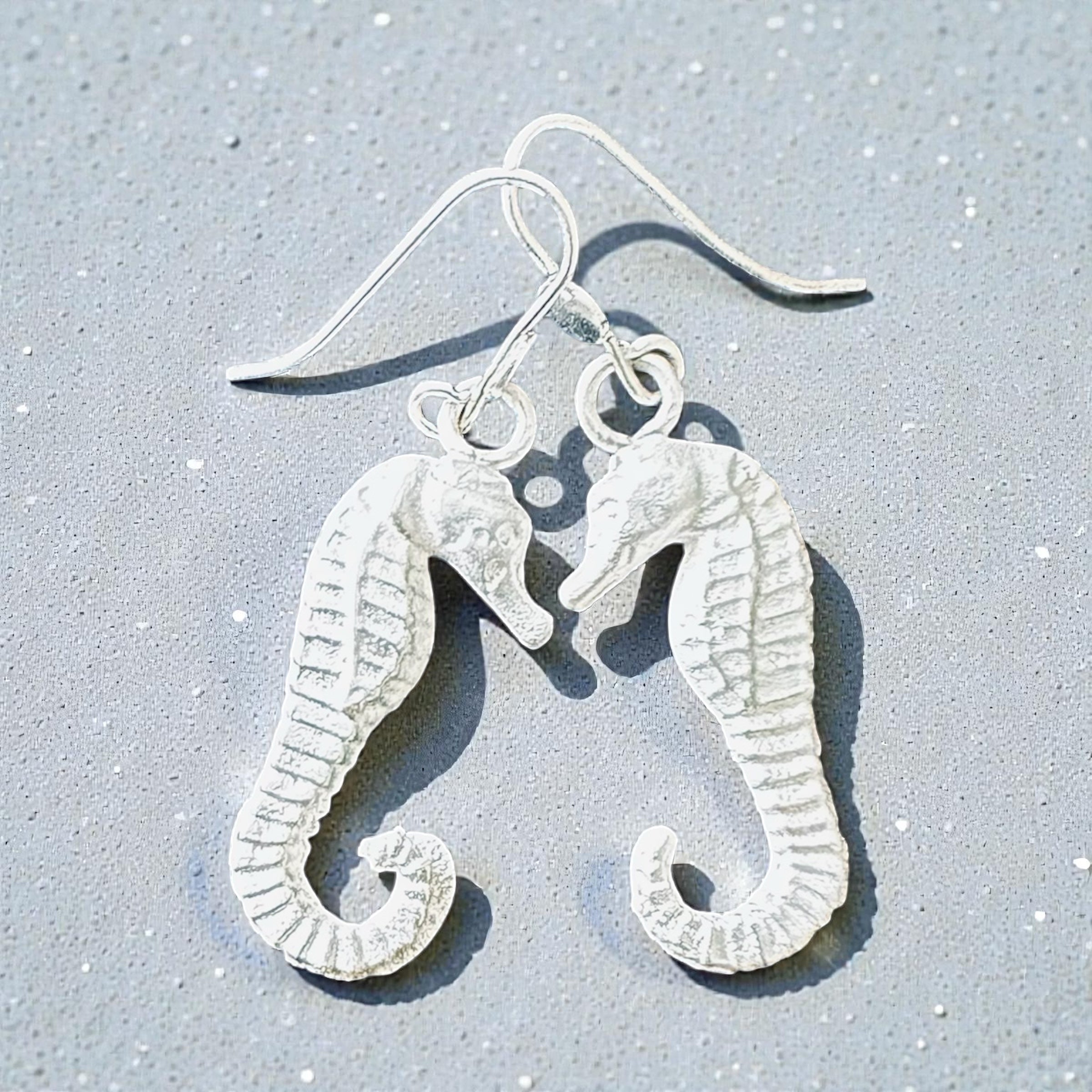 Artisan Hancrafted sustainable Bespoke  recycled Sterling Silver Seahorse earrings  handmade gift idea for Valentine’s Day, anniversary Birthday Graduation