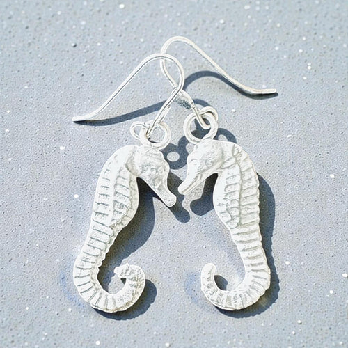 Artisan Hancrafted sustainable Bespoke  recycled Sterling Silver Seahorse earrings  handmade gift idea for Valentine’s Day, anniversary Birthday Graduation