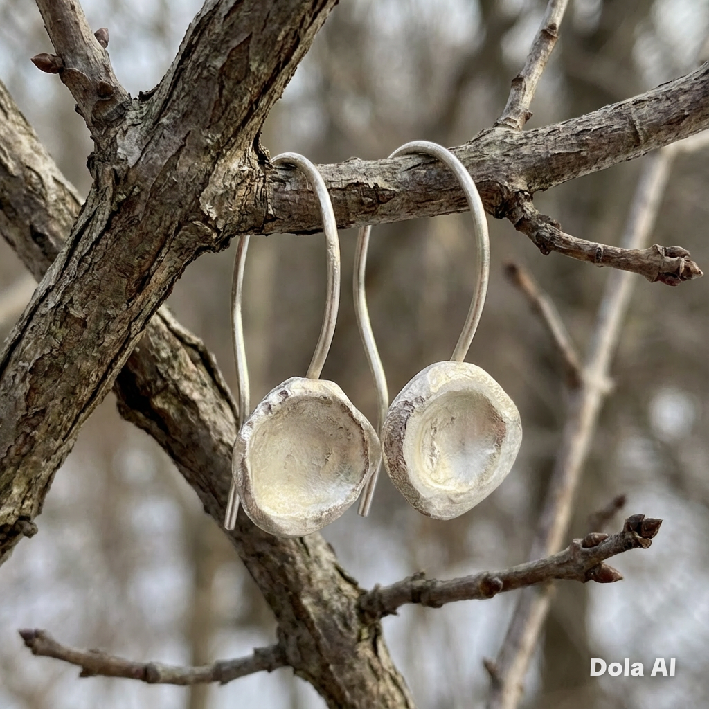 Artisan Hancrafted sustainable Bespoke recycled Fine silver concave disc shaped elongated ear wire dangle earrings Valentines birthday Mother’s Day anniversary gift idea