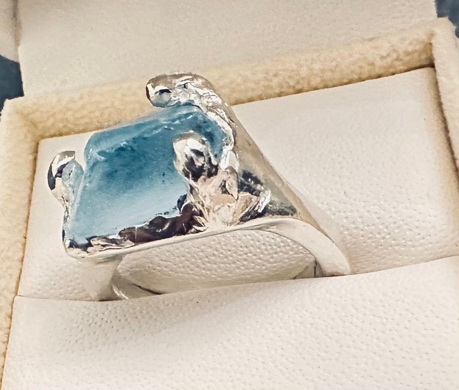 Artisan Hancrafted sustainable Bespoke Recycled Sterling Silver Raw Sky Blue Topaz natural gemstone Ring Valentines Day  Birthday Anniversary Graduation, Mothers Day Gift