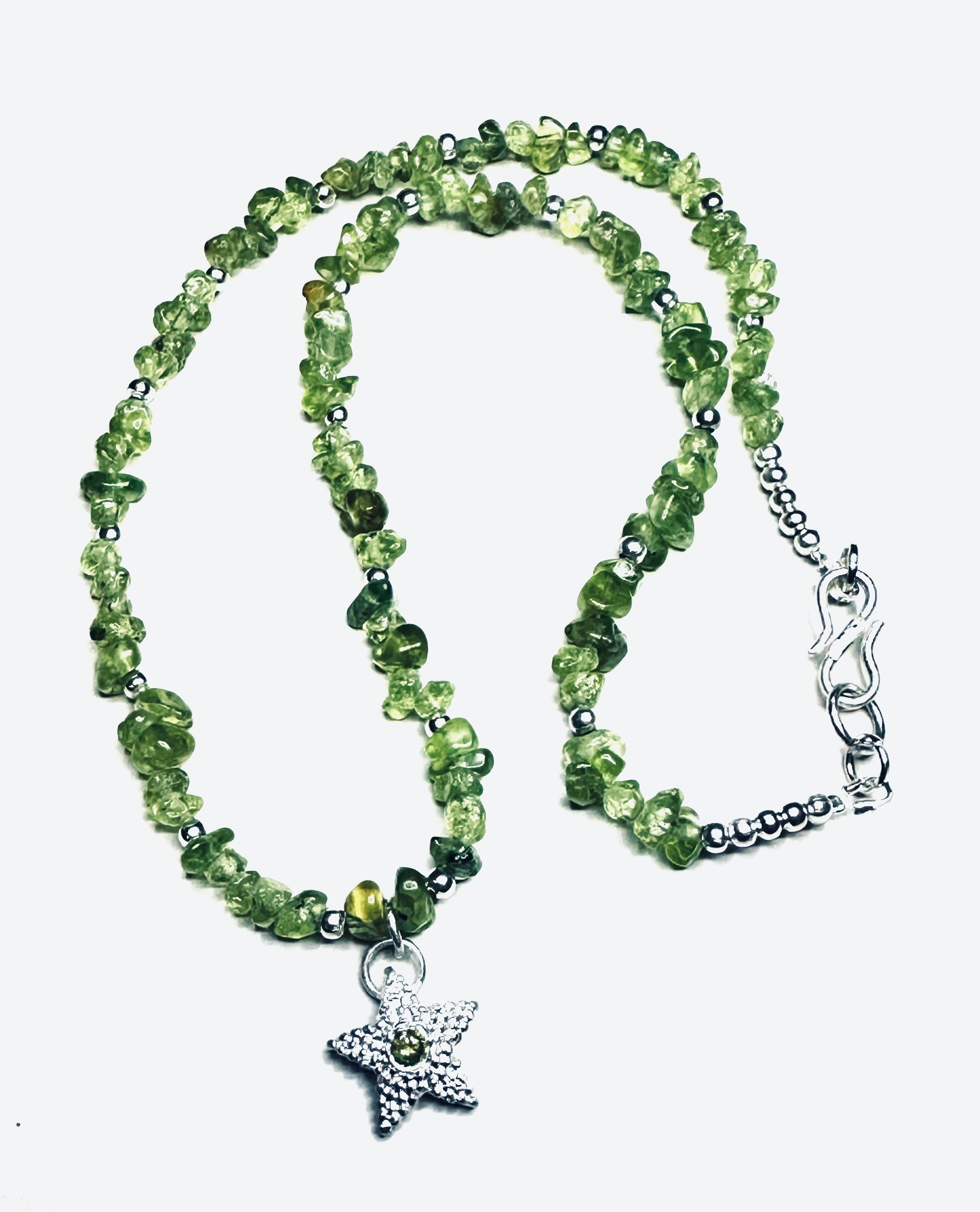 Artisan Handcrafted Limited Edition Peridot Gemstones beads Sterling Silver Star Pendant Necklace Valentine's Day, Birthday, Anniversary, Mother's Day Special Occasion gift idea