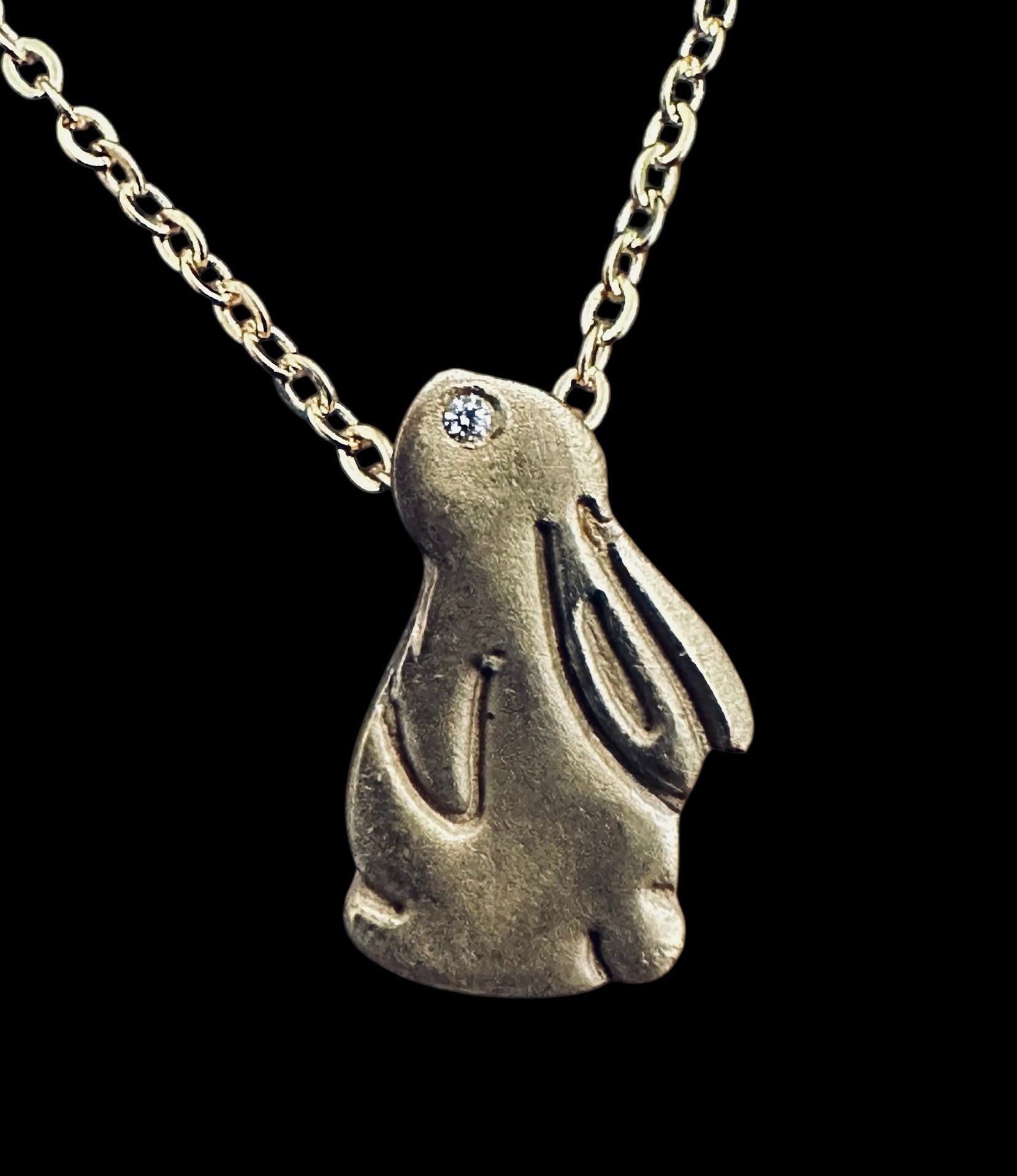 Artisan Hancrafted sustainable Bespoke Bronze Bunny shaped Pendant with gold plated Chain, handmade item gift idea for Valentines, Birthday Mother’s Dayand Anniversary