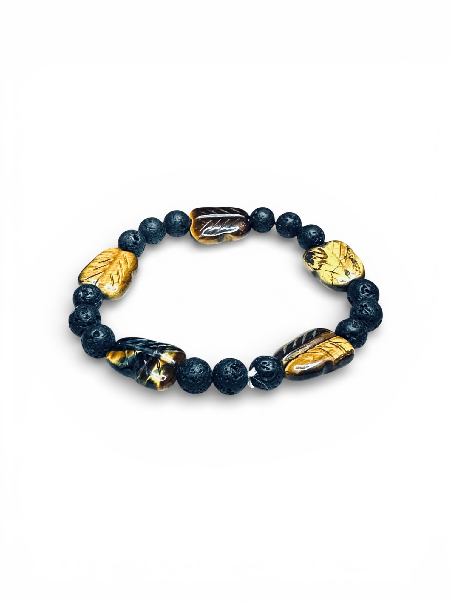 Men’s Golden Tiger’s Eye Gemstone and Lava Rock Beads Stretch Bracelet Valentines Day, Father’s Day, Anniversary, Birthday Gift Idea