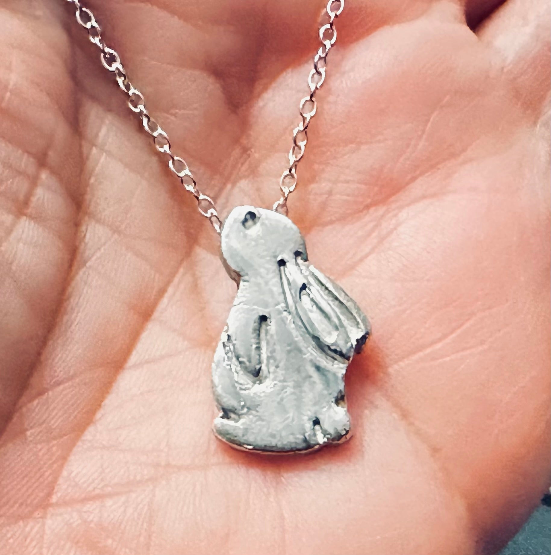 Artisan Hancrafted sustainable Bespoke  recycled unique Fine Silver Bunny Pendant with sterling silver Chain, handmade item gift idea for Valentines, Birthday and Anniversary