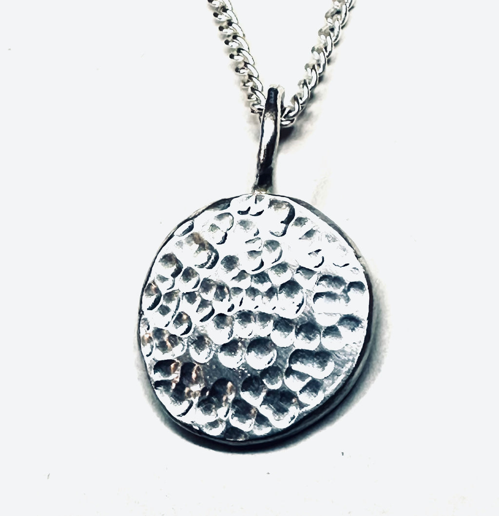 Artisan Handmade Sterling Silver textured disc pendant with Silver plated chain Valentines Day gift, Birthday Gift, Anniversay Gift, Mothers day gift idea