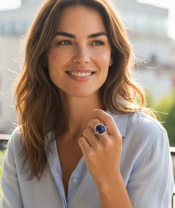 Artisan Hancrafted sustainable Bespoke recycled Sterling Silver Raw Blue Tanzanite Natural Gemstone unique Ring Valentine’s Day gift Anniversary Birthday Mother’s Day gift idea