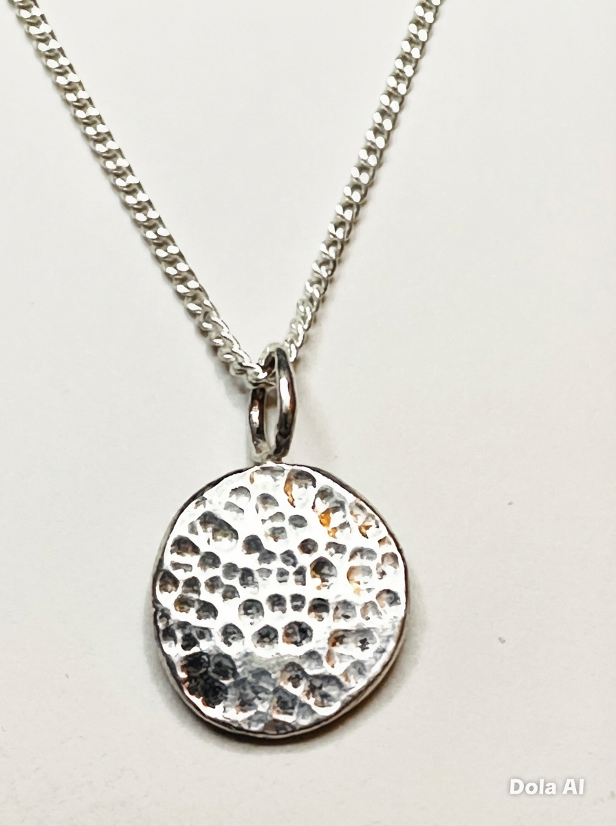 Artisan Handmade Sterling Silver textured disc pendant with Silver plated chain Valentines Day gift, Birthday Gift, Anniversay Gift, Mothers day gift idea