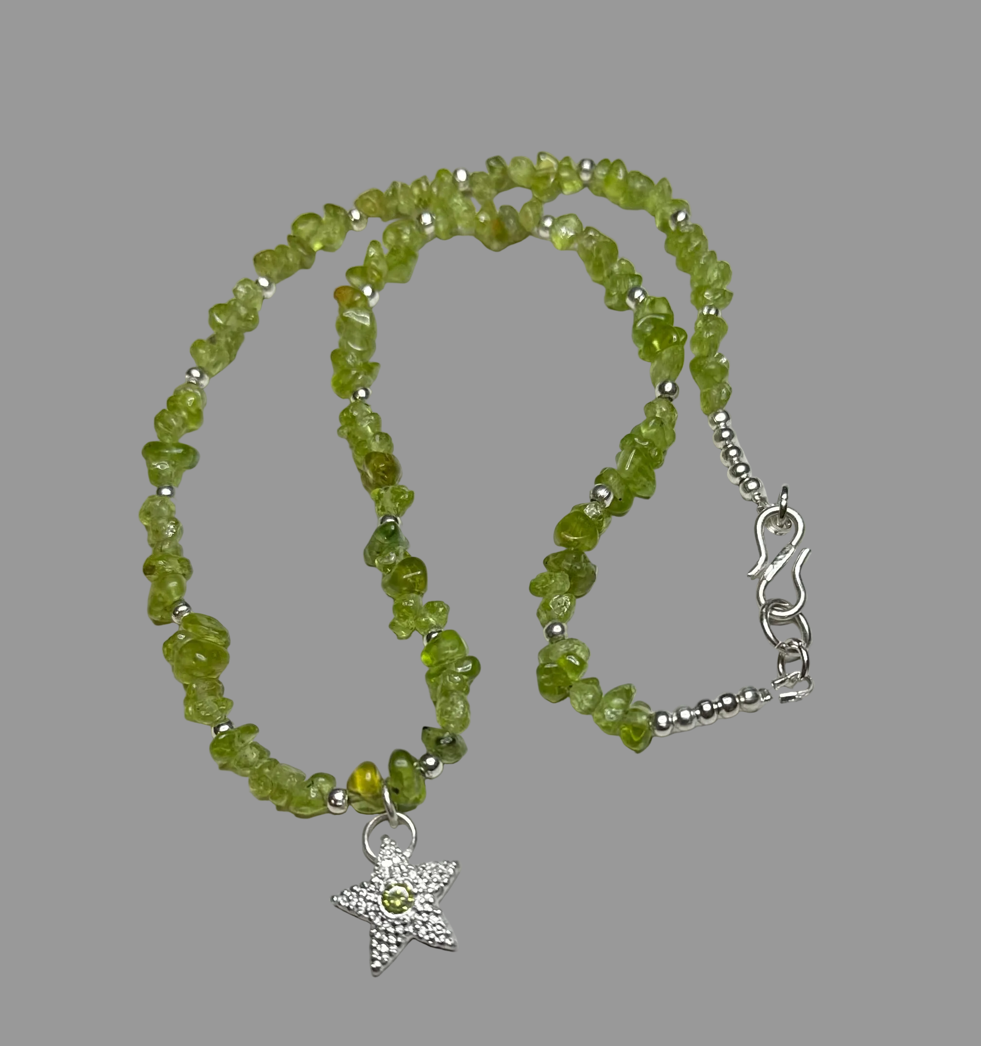 Artisan Handcrafted Limited Edition Peridot Gemstones beads Sterling Silver Star Pendant Necklace Valentine's Day, Birthday, Anniversary, Mother's Day Special Occasion gift idea