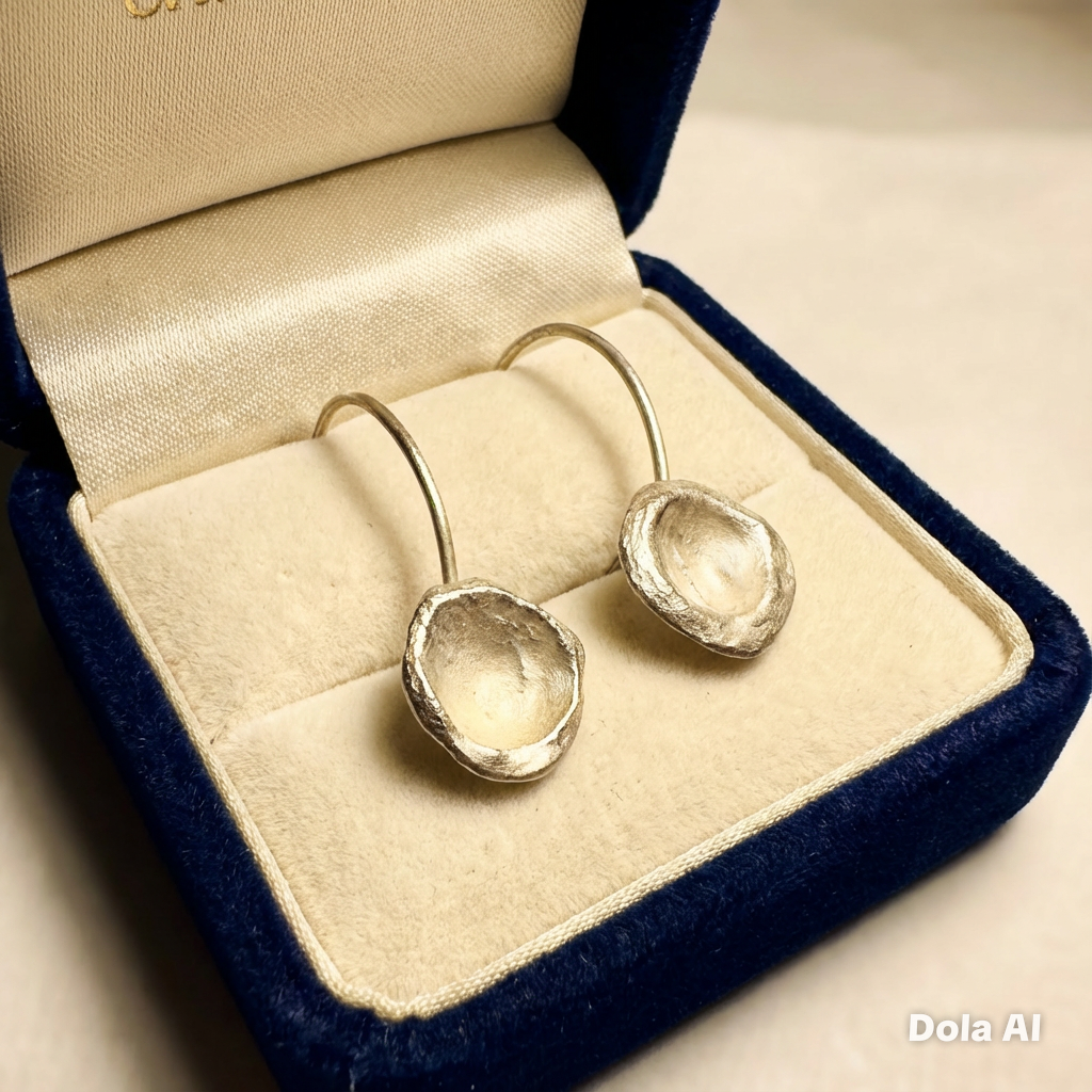 Artisan Hancrafted sustainable Bespoke recycled Fine silver concave disc shaped elongated ear wire dangle earrings Valentines birthday Mother’s Day anniversary gift idea