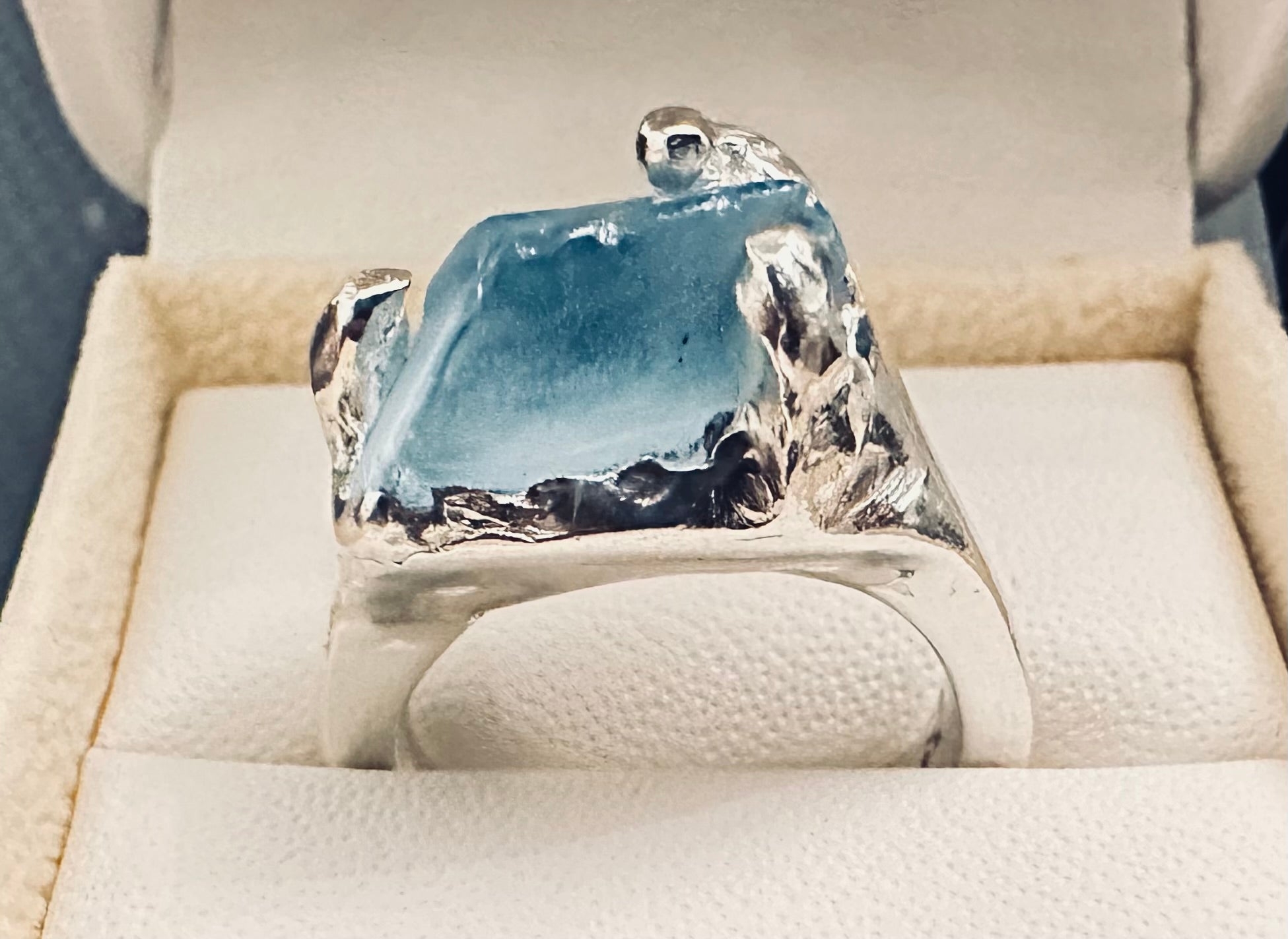 Artisan Hancrafted sustainable Bespoke Recycled Sterling Silver Raw Sky Blue Topaz natural gemstone Ring Valentines Day  Birthday Anniversary Graduation, Mothers Day Gift