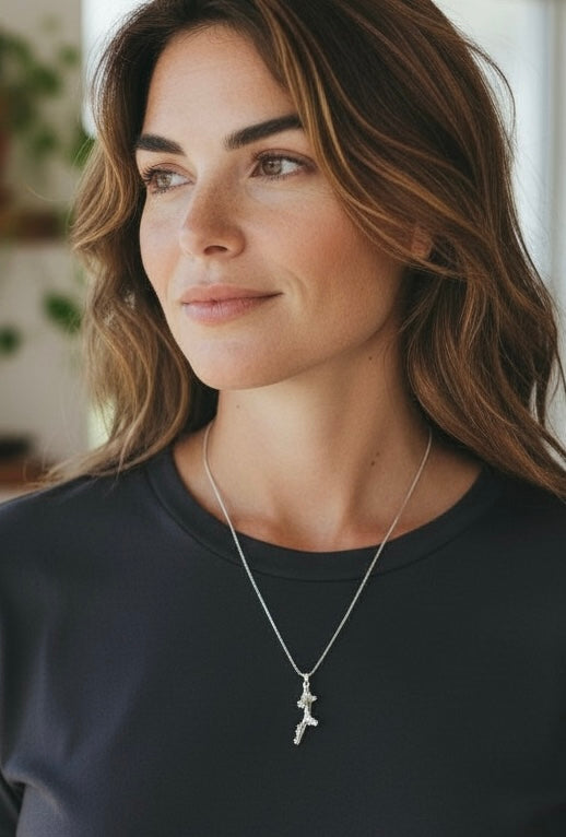 Artisan Hancrafted sustainable Bespoke Fine Silver Coral Pendant and sterling silver chain handmade pendant with precious metal clay only one available