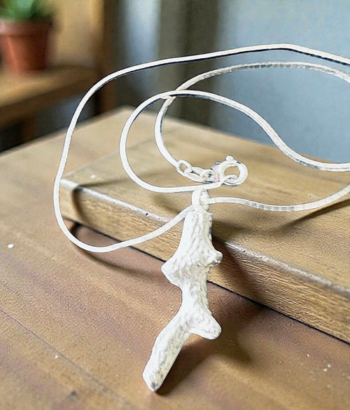 Artisan Hancrafted sustainable Bespoke Fine Silver Coral Pendant and sterling silver chain handmade pendant with precious metal clay only one available