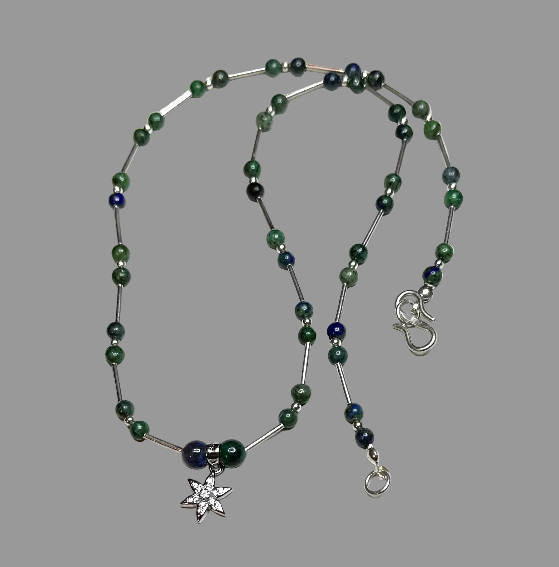 Artisan Handcrafted Limited Edition Chrysocolla Natural GemstoneSterlingl Silver Necklace With Silver Star Pendant Valentine's Day, Birthday, Anniversary, Mother's Day Special Occasion gift idea