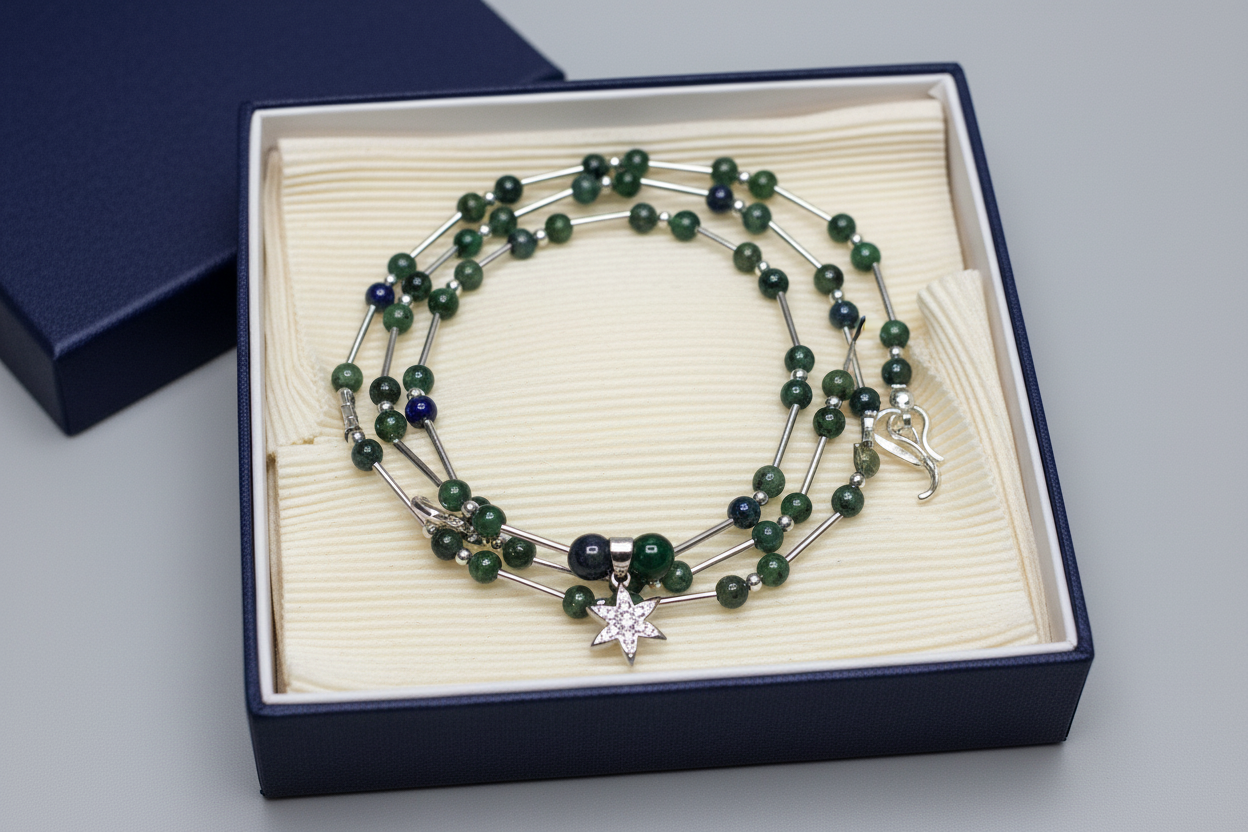 Artisan Handcrafted Limited Edition Chrysocolla Natural GemstoneSterlingl Silver Necklace With Silver Star Pendant Valentine's Day, Birthday, Anniversary, Mother's Day Special Occasion gift idea