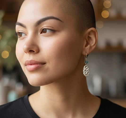 Artisan Hancrafted sustainable Bespoke recycled Sterling Silver textured with wire wrapped tiny Amazonite gemstones bead earrings Valentines day birthday anniversary Mother’s Day present