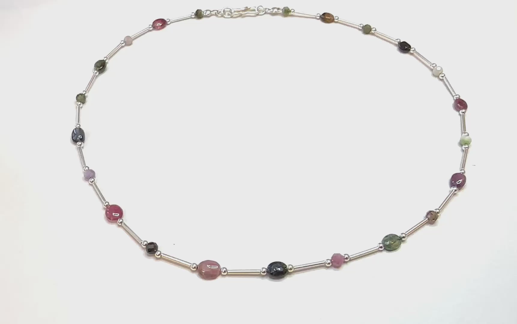 Artisan Handcrafted Limited Edition Multi Colour Tourmaline Gemstone Sterling Silver  Necklace Valentine's Day, Birthday, Anniversary, Mother's Day Special Occasion gift idea